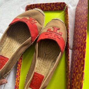 Tory Burch Tan and Red Espadrilles